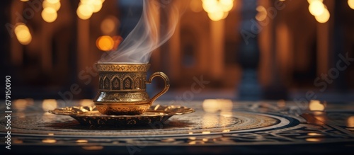 Image of Arab coffee in mosque Copy space image Place for adding text or design