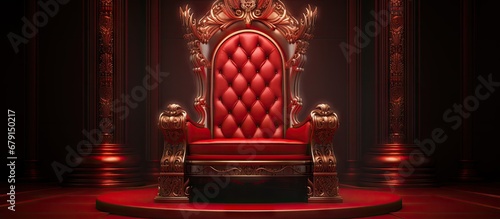 King s royal throne displayed on a pedestal in a 3D render Copy space image Place for adding text or design