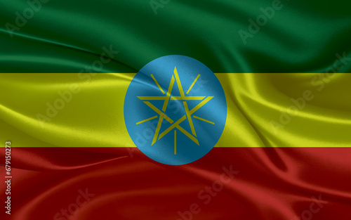 3d waving realistic silk national flag of Ethiopia. Happy national day Ethiopia flag background. close up