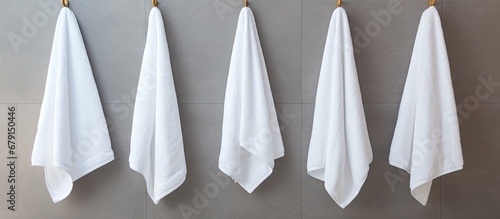 Hanging white towels ready Copy space image Place for adding text or design