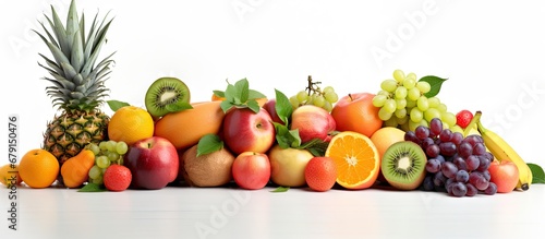 High quality product photo of various organic fruits on a white background with copy space Copy space image Place for adding text or design