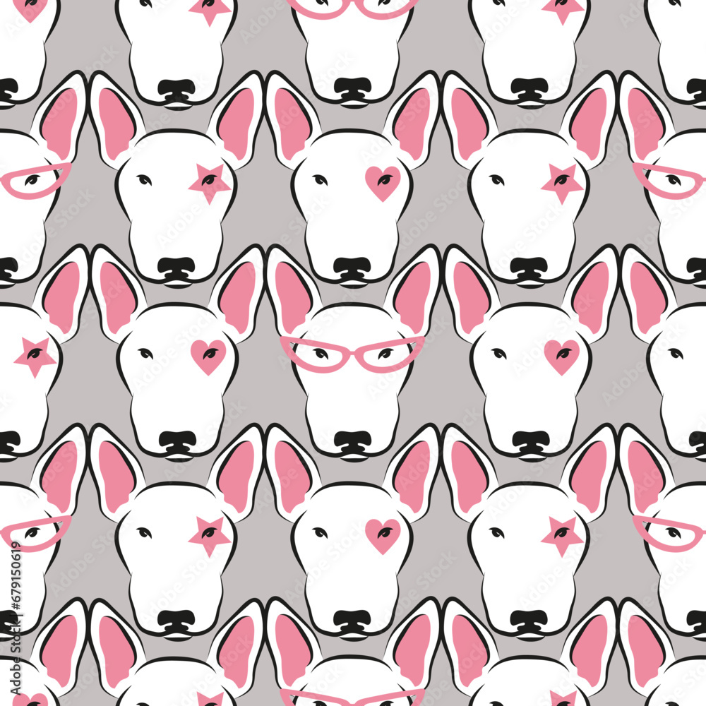 Obraz na plátně Seamless pattern with cute bull terriers