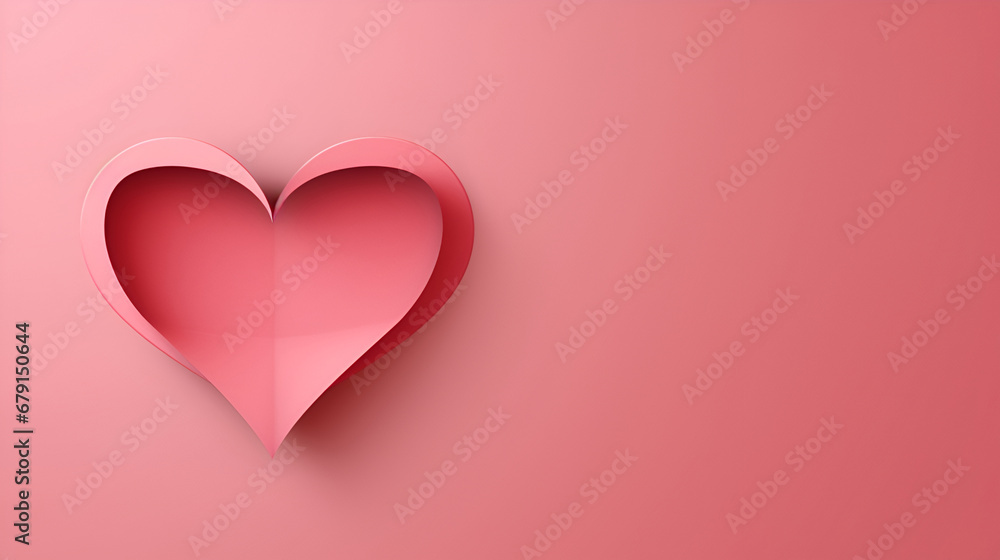 Paper cut art style, pink voluminous heart on pink background. Valentine card or invitation wedding card template, banner. Copy space for text. Generate Ai. Paper cut art style, pink voluminous heart on pink background. Valentine card or invitation wedding card template, banner. Copy space for text. Generate Ai.