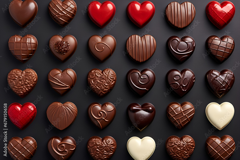 Chocolate candies hearts background. Gift sweets concept for Valentine's Day. Template for valentine or greeting card. Generate Ai. Chocolate candies hearts background. Gift sweets concept for Valentine's Day. Template for valentine or greeting card. Generate Ai.