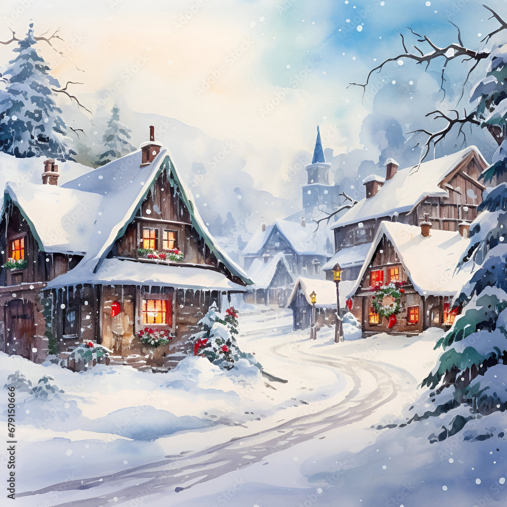 Naklejka premium 눈 내리는 마을 