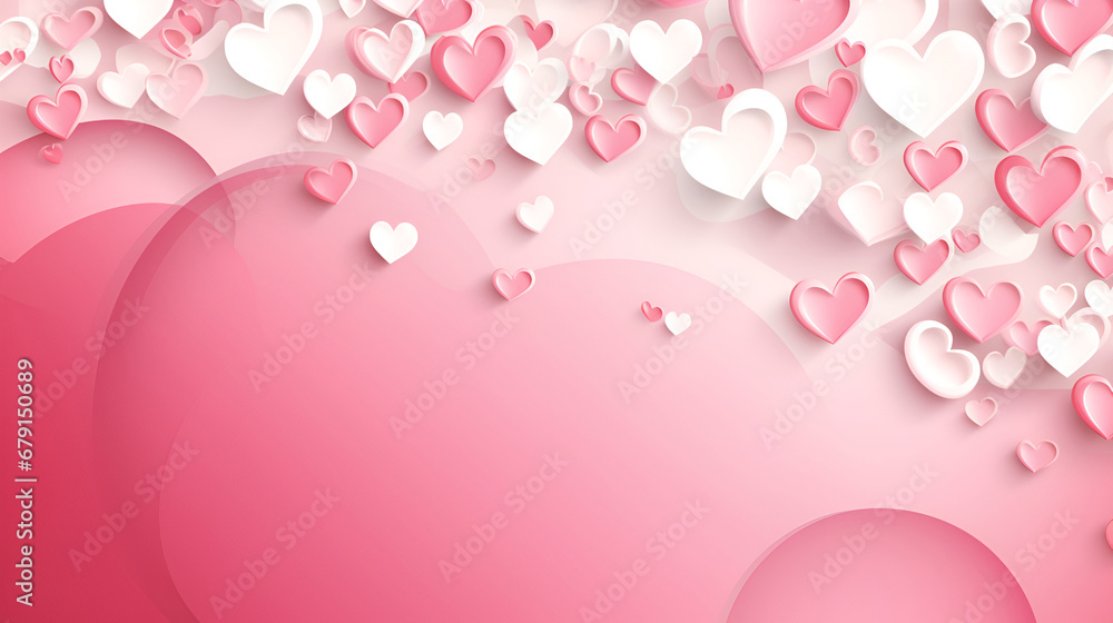Paper art style, pink voluminous paper hearts. Banner with copy space for text. Valentine card or invitation card template. Generate Ai.