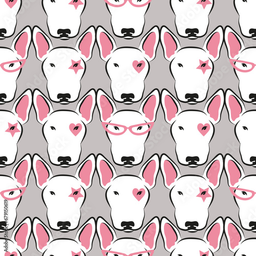 Tela Seamless pattern with cute bull terriers