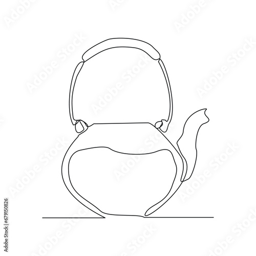 Continuous single line sketch drawing of traditional tea pot kettle vector illustration