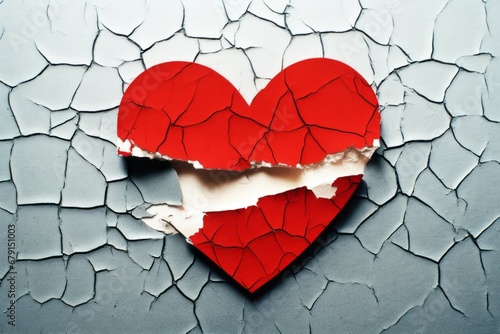 Abstraction on the theme of a broken heart. Background with selective focus and copy space for text