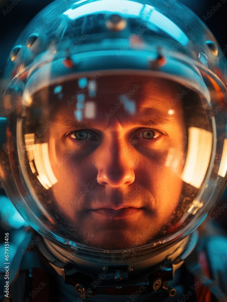 closeup face portrait of a Cosmic man with abstract neon light closeup face portrait of a Cosmic man with abstract neon light