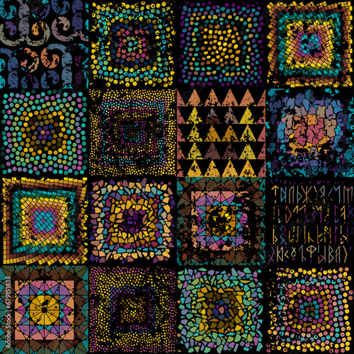 Seamless mosaic art pattern. Abstract vintage mosaic tiles background.. Seamless vector pattern. Art background.