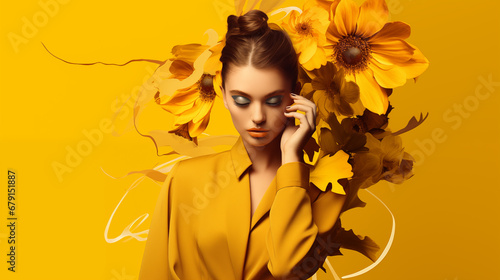 portrait fashionable girl with studio photo shoot advertising banner concept. modern business card concept, copy space for your advertisement.