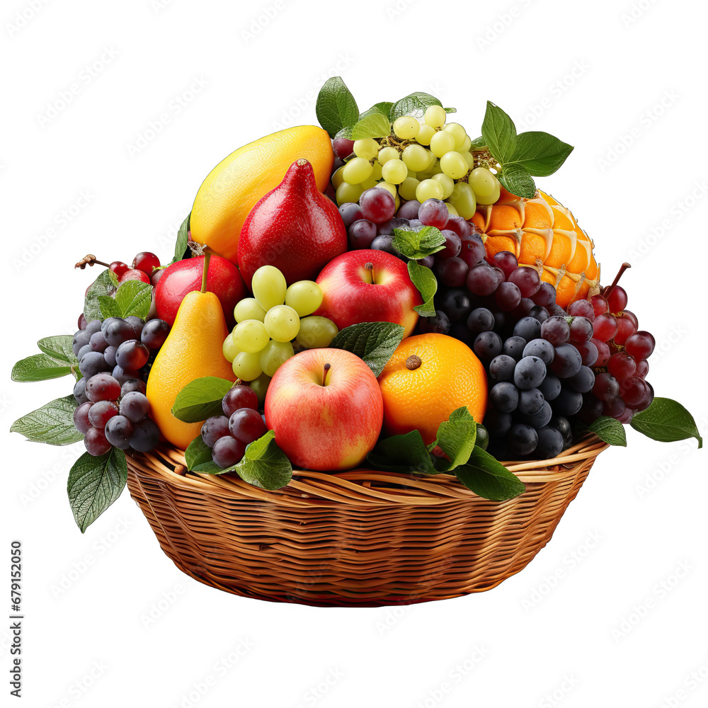 Assorted Fruits in Basket Isolated on Transparent or White Background, PNG Assorted Fruits in Basket Isolated on Transparent or White Background, PNG