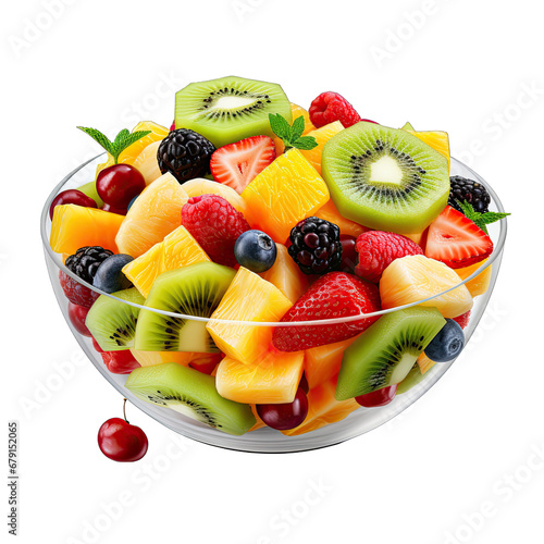 Fruit Salad in a Bowl Isolated on Transparent or White Background  PNG