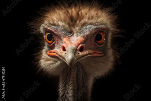 Head and neck portrait of an ostrich bird illustration. Ai generative. © Alex