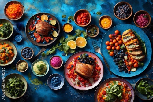 Fruits  Eggs and vegetable on a plate