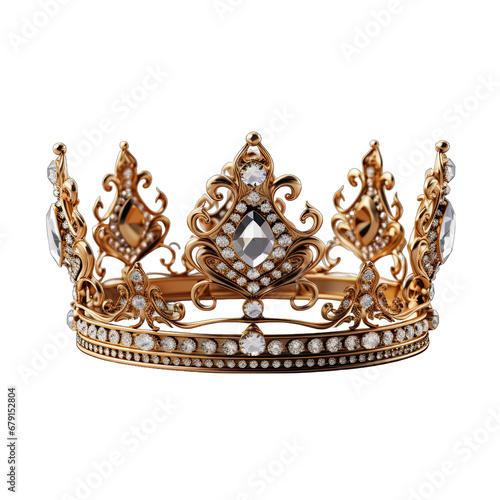 Gold King Crown Isolated on Transparent or White Background, PNG
