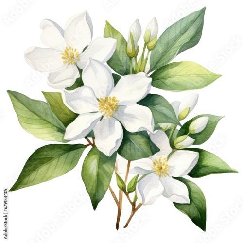Serene Jasmine Flower Cluster Watercolor Illustration