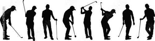 silhouettes of golfer playing gold in poses 