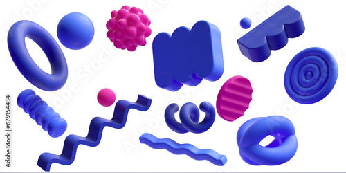Set of abstract geometric 3d rendering shapes, trendy playful isolated design elements