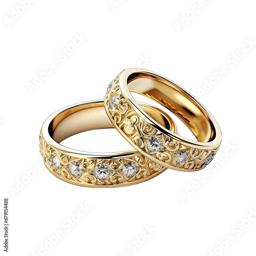 Diamond-Studded Wedding Rings Isolated on Transparent or White Background, PNG
