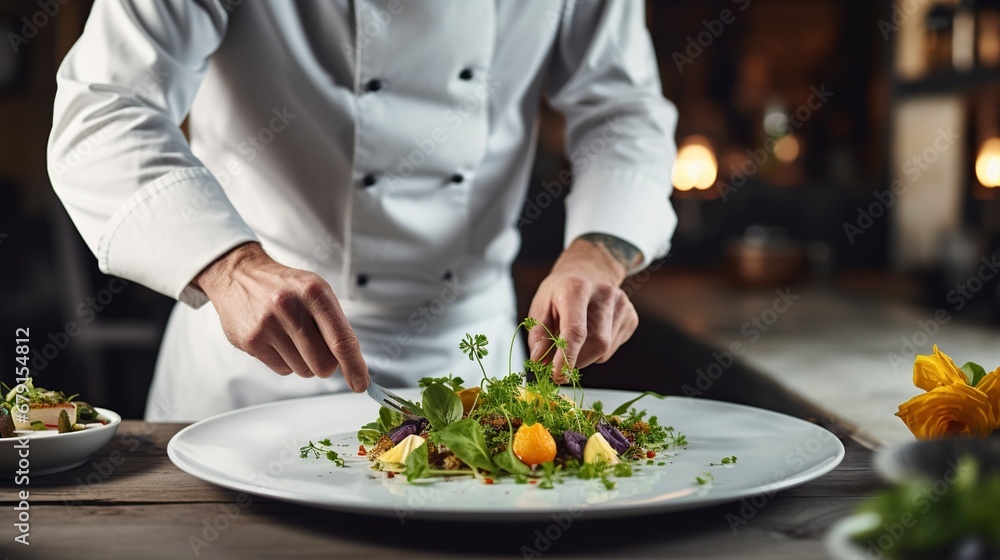 chef in a restaurant preparing a delicious meal