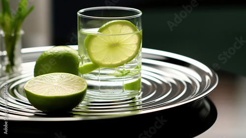 A glass of water with lime