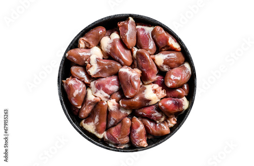 Fresh chicken hearts. Raw offal.  Transparent background. Isolated.