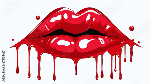 Photo, a glossy, plump red lips with dripping from the bottom lip, dripping lips, illustration