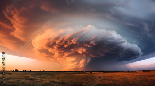 Rare supercell thunderstorm over plains