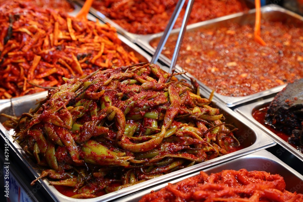 Kimchi spicy pepper in Gwangjang Market, Seoul Kimchi spicy pepper in Gwangjang Market, Seoul