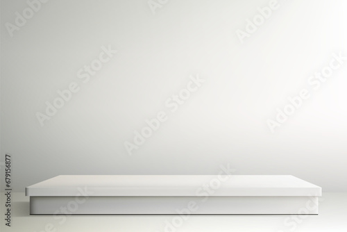 Empty room with realistic light 3d rectangular podium for product demonstration. A stage for displaying or promoting products. 3D vector rendering.