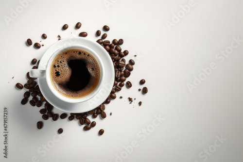 White cup of coffee, on white background. Generative AI.