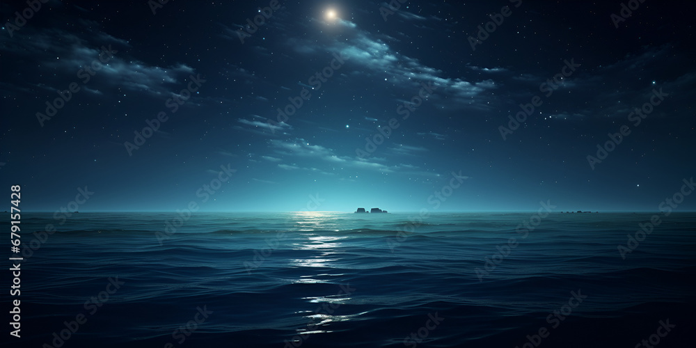 Fototapeta premium night sky and sea,Nighttime Oasis: Beautiful Tropical Night Art.AI Generative 