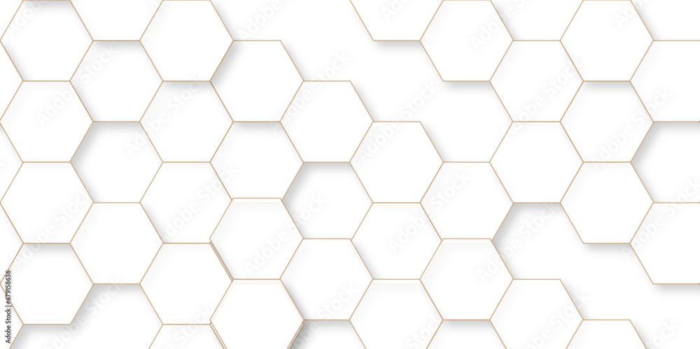 Seamless creative geometric Pattern of white hexagon white abstract hexagon wallpaper or background. 3D Futuristic abstract honeycomb mosaic white background. white hexagon geometric texture. - obrazy, fototapety, plakaty 