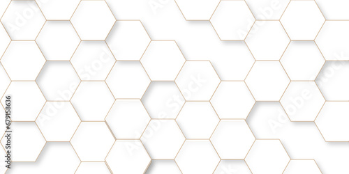 Seamless creative geometric Pattern of white hexagon white abstract hexagon wallpaper or background. 3D Futuristic abstract honeycomb mosaic white background. white hexagon geometric texture. photo