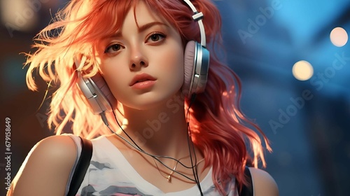 AI generated illustration of a young woman wearing headphones
