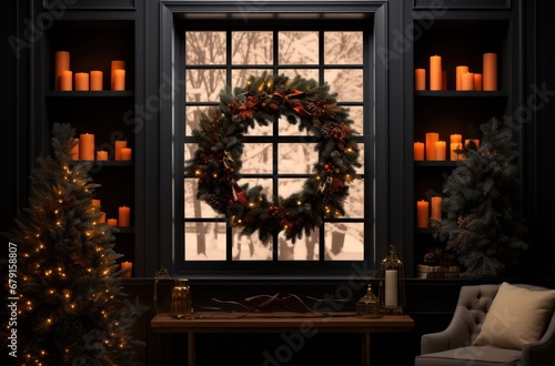 wreaths are placed on windows during christmas holiday