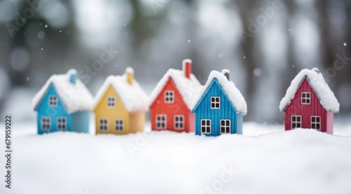 different shapes of small ornamental houses that have a holiday theme