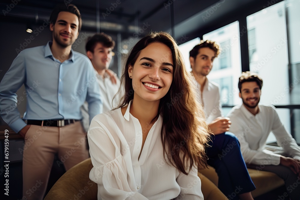 Obraz premium Joyful South American Entrepreneurs in Contemporary Office Setting