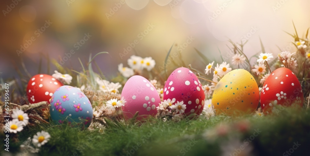 Easter holiday background with colorful eggs