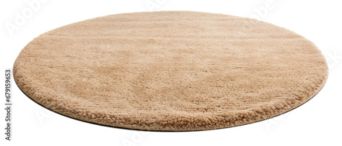 High-quality, plush beige round carpet with a detailed soft texture, perfect for modern home interiors, on transparent background. Cut out home decor. Front view. PNG