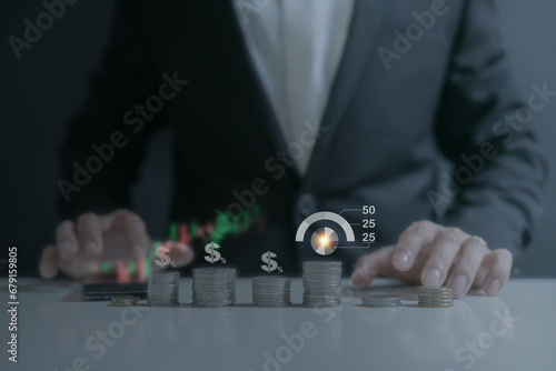businessman typing and using on laptop holographic in the office workplace planing in work progress about investment and money management ,trading chart financial investment money management concept 
