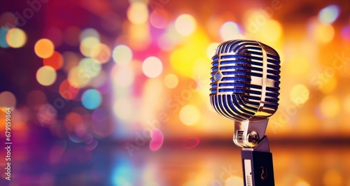 Microphone and colorful bokeh lights