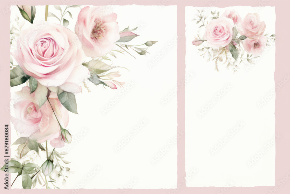 Greeting card with watercolor roses. Hand-drawn illustration.