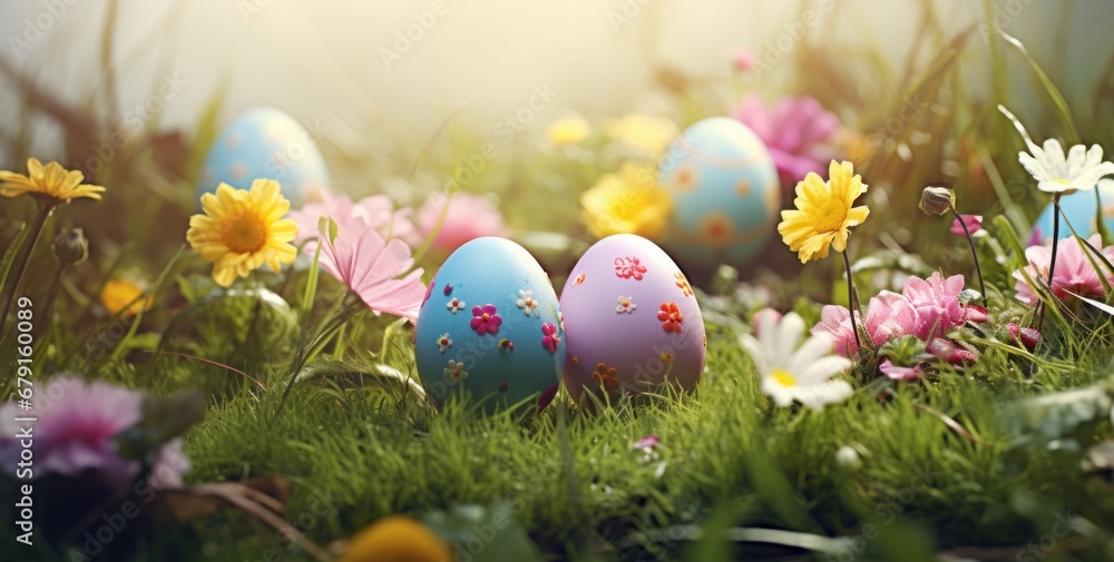 Easter holiday background with colorful eggs