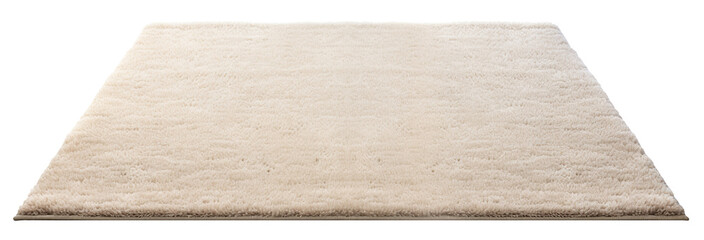 High-quality, plush beige rectangular carpet with a detailed soft texture, perfect for modern home interiors, on transparent background. Cut out home decor. Front view. PNG