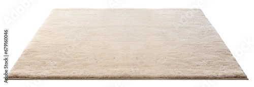 High-quality, plush beige rectangular carpet with a detailed soft texture, perfect for modern home interiors, on transparent background. Cut out home decor. Front view. PNG photo