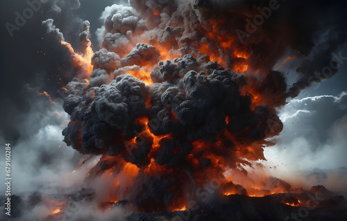 Heavy Explosion with black smoke 