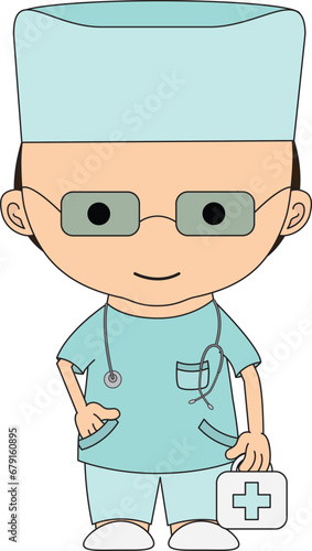 Illustrations medical personnel, doctor, nurse, health, medicine. Medical characters. Cute doctors, stomatologs and nurses. Men and women are avatars. Vector flat illustration.